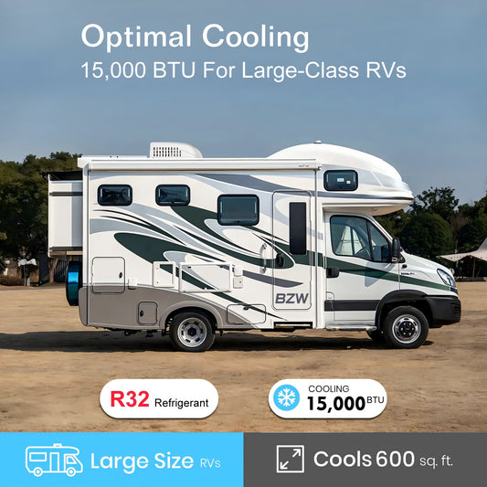 BZW 15000 BTU RV Air Conditioner, Non-Ducted RV Rooftop AC Unit, All in One Unit, Easy Install, Quiet AC, 110-120V, Cooling Only, For Camper, Fifth Wheel, Food Trucks, White