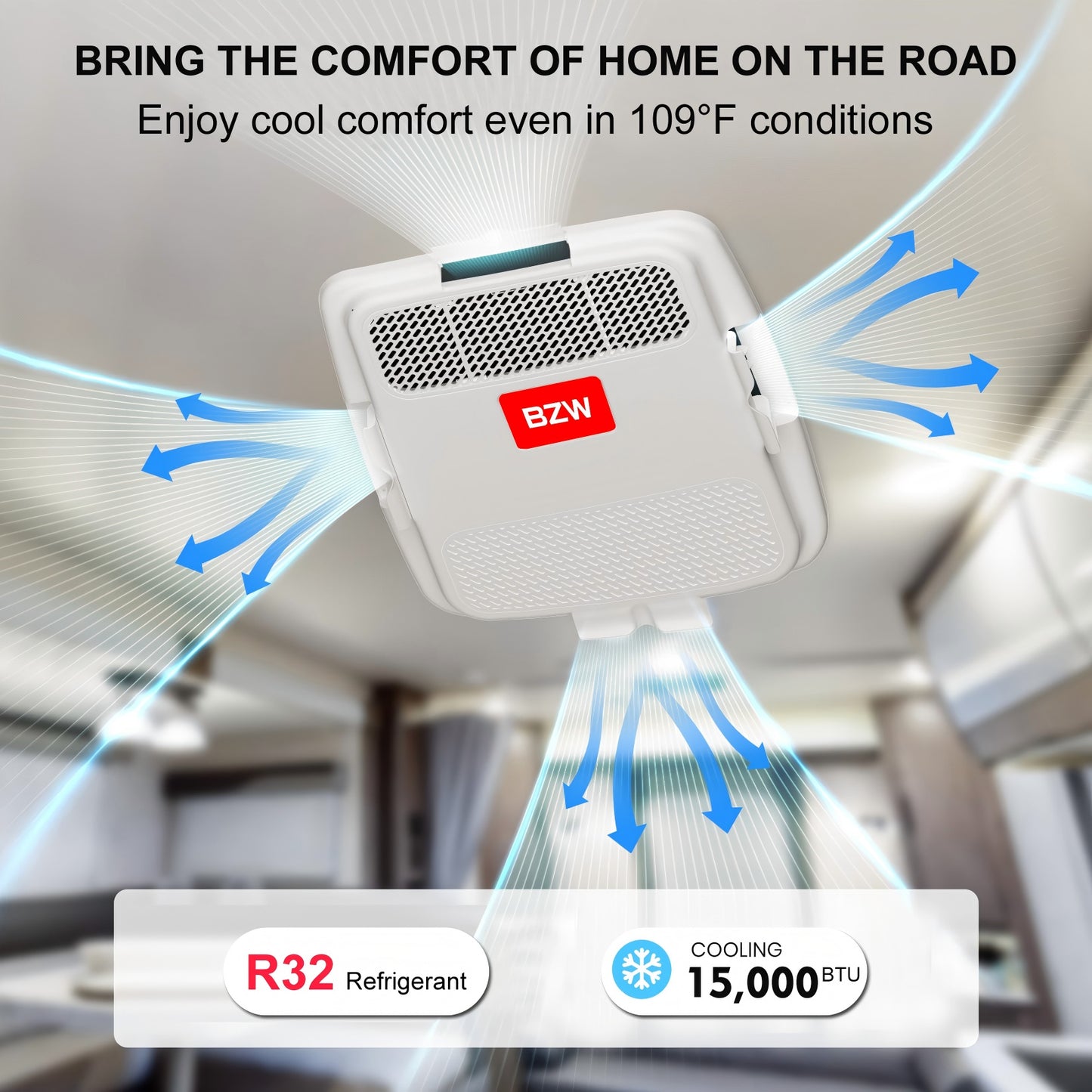 BZW 15000 BTU RV Air Conditioner, Non-Ducted RV Rooftop AC Unit, All in One Unit, Easy Install, Quiet AC, 110-120V, Cooling Only, For Camper, Fifth Wheel, Food Trucks, White