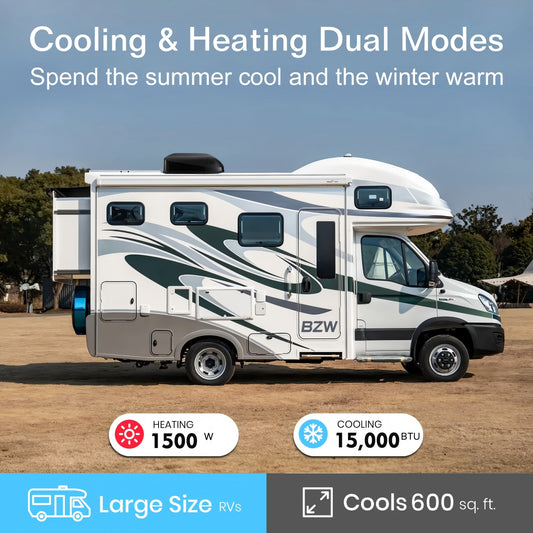 BZW RV Air Conditioner 15K | Heat Pump and Cooling | Quiet AC with WiFi and Remote Control | 110-120V | Rooftop AC Unit RV, Non-Ducted | All-in-One Unit | For Camper, Fifth Wheel, Food Trucks (Black)