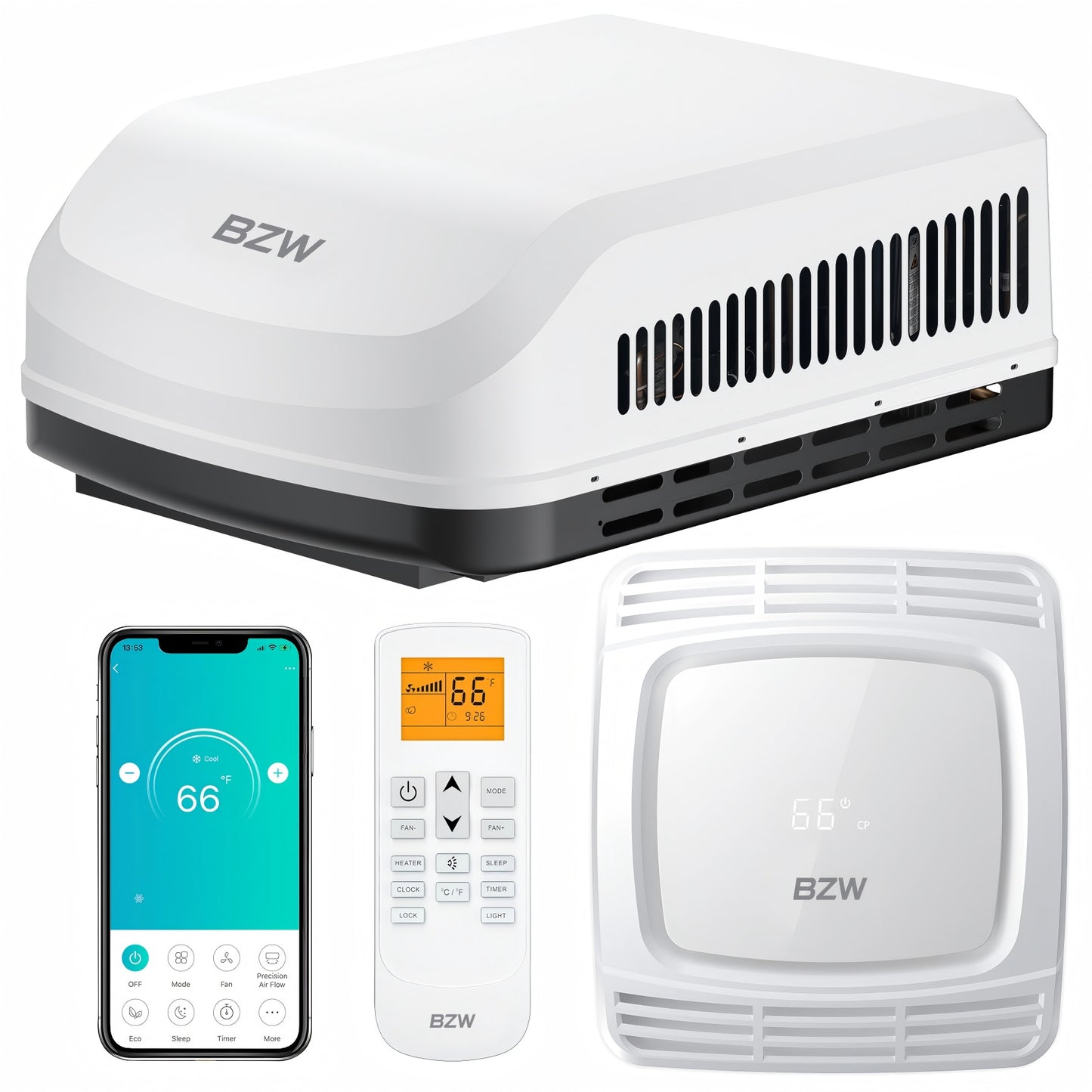 BZW RV Air Conditioner 15000BTU Non-Ducted | Rooftop AC Unit RV, with WiFi and Remote Control | Quiet AC | 110-120V | Cooling Only | All-in-One Unit | For Camper, Fifth Wheel, Food Trucks (White)