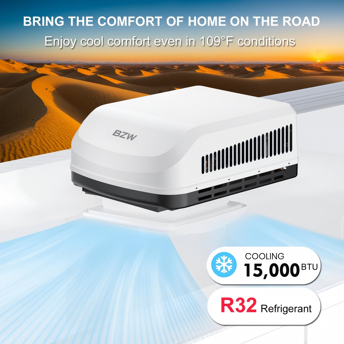 BZW RV Air Conditioner 15K Non-Ducted | Quiet AC, WiFi and Remote Control | 110-120V | Cooling Only | Easy Install | All-in-One Unit | For Camper, Fifth Wheel, Food Trucks, White (PRO)