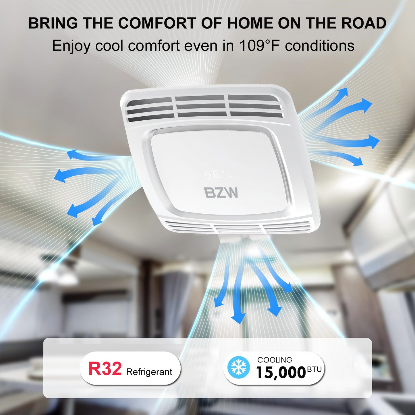 BZW RV Air Conditioner 15K Non-Ducted | Quiet AC, WiFi and Remote Control | 110-120V | Cooling Only | Easy Install | All-in-One Unit | For Camper, Fifth Wheel, Food Trucks, White (PRO)