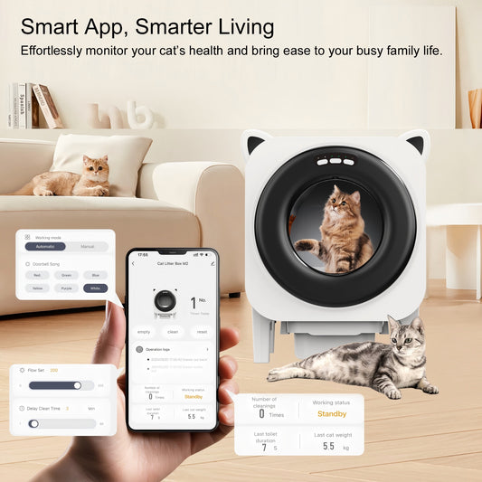 BZW Self Cleaning Litter Box, Large Capacity Automatic Cat Litter Box Self Cleaning for Cats, App Control, Safety Protection, 1 Roll Garbage Bags, Black