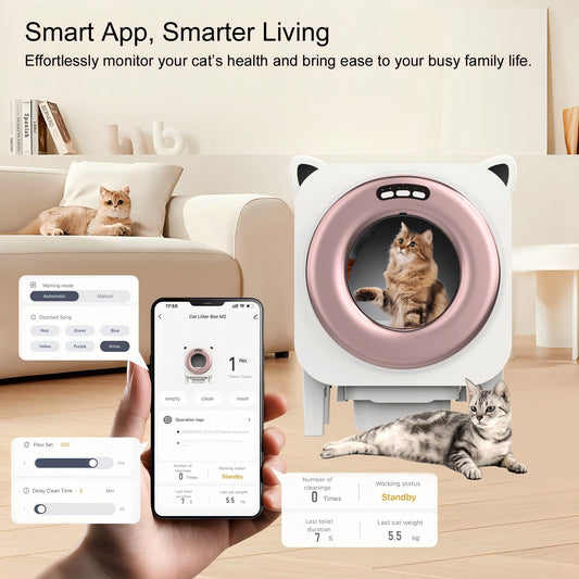 BZW Automatic Cat Litter Box, Self Cleaning Litter Box Large Capacity for Multiple Cats with App Control and Safety Protection, 1 Roll Garbage Bags, Rose gold