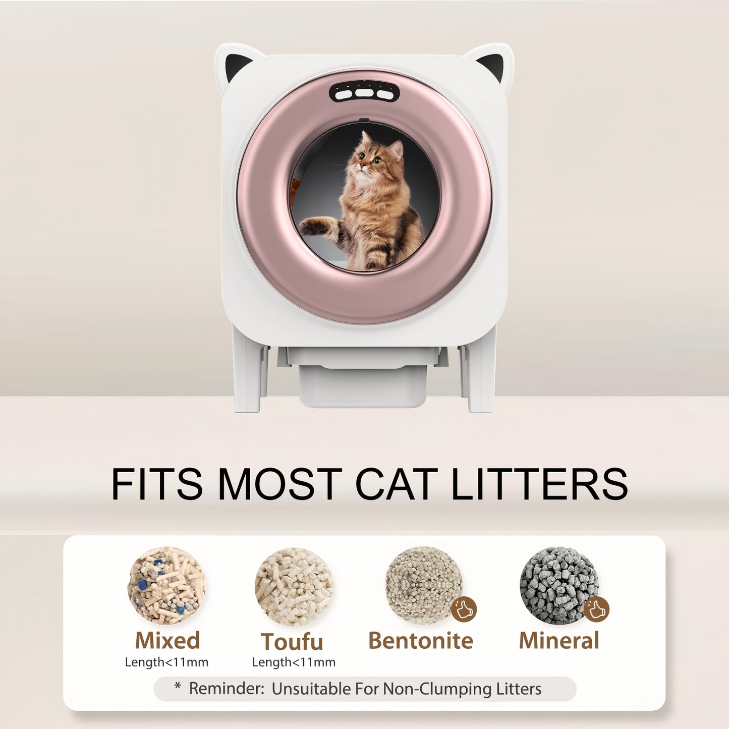 BZW Automatic Cat Litter Box, Self Cleaning Litter Box Large Capacity for Multiple Cats with App Control and Safety Protection, 1 Roll Garbage Bags, Rose gold
