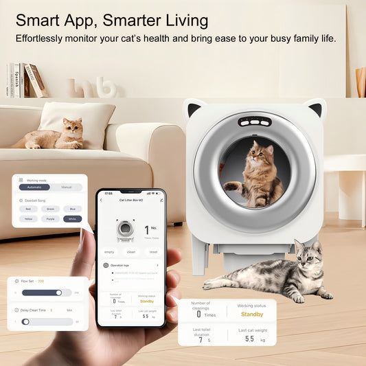 BZW Self Cleaning Litter Box Automatic - Extra Large Self-Cleaning for Multiple Cats - APP-Controlled with Smart Sensors - Odor-Free - Safety Protection - Low Noise, 1 Roll Garbage Bags, Silver