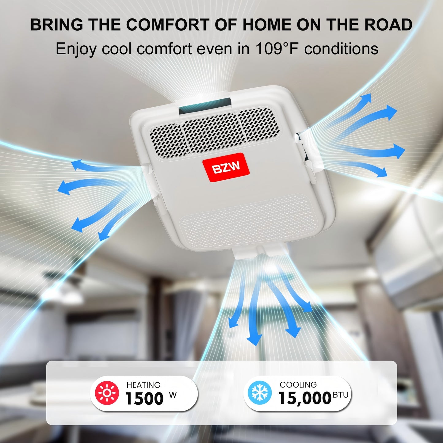BZW RV Air Conditioner 15000 BTU, 2-in-1 Cooling & Heating, 110-120V, Non-Ducted Rooftop AC Unit with Heat Pump, Quiet AC, Easy Install, All-in-One Unit, For Camper, Fifth Wheel, Food Trucks, Black