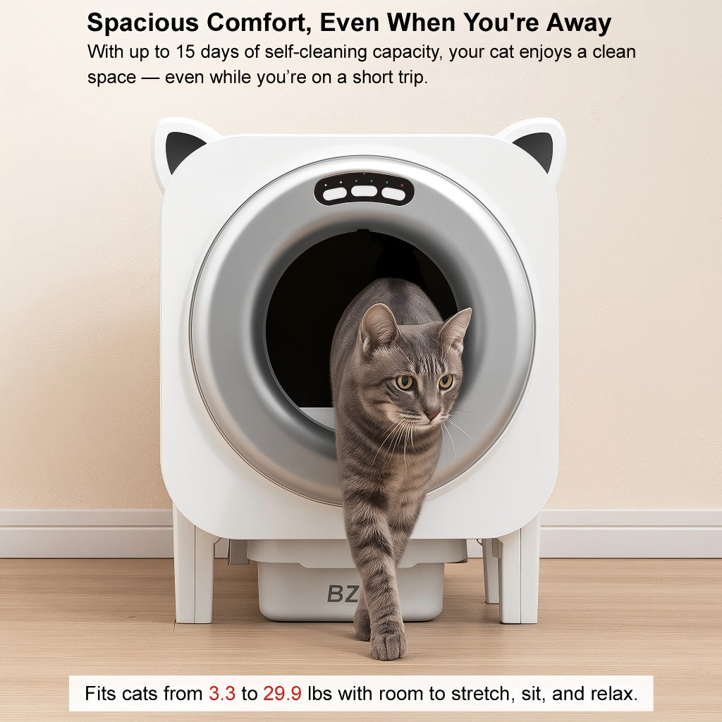 BZW Self Cleaning Litter Box Automatic - Extra Large Self-Cleaning for Multiple Cats - APP-Controlled with Smart Sensors - Odor-Free - Safety Protection - Low Noise, 1 Roll Garbage Bags, Silver
