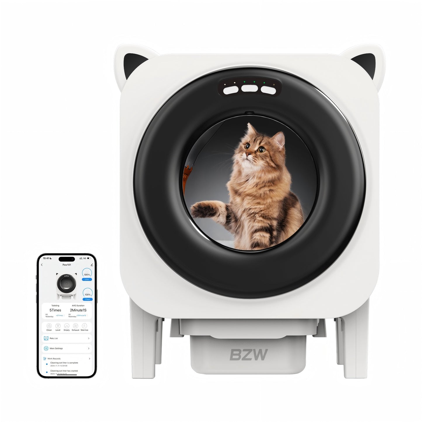 BZW Self Cleaning Litter Box, Large Capacity Automatic Cat Litter Box Self Cleaning for Cats, App Control, Safety Protection, 1 Roll Garbage Bags, Black